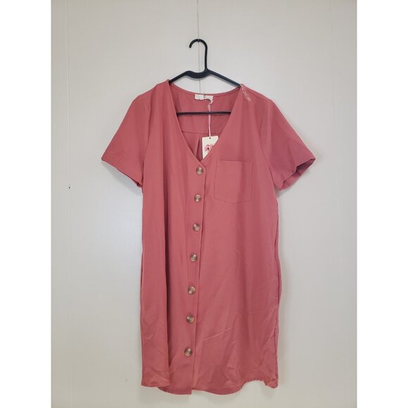 entro Dresses & Skirts - Entro Womens L Shirt Dress Coral Pink Button Up Short Sleeve Casual Office NWT